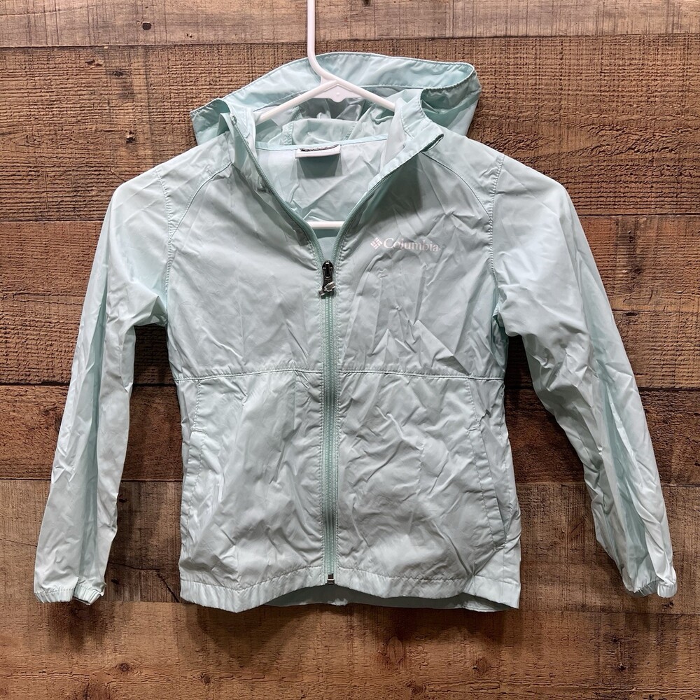 Columbia Light Blue Girls Youth Zip Up Hooded Windbreaker Jacket Light Size 6/6X